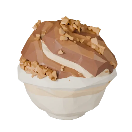 Glazed Ice Cream Bowl Low Poly 3D model, game viewport three-quarter view, showing cream, sweet food silhouette.
