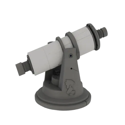 Classroom Observatory Mount Printable 3D model, isometric STL render, showing metal tubes, optical alignment.