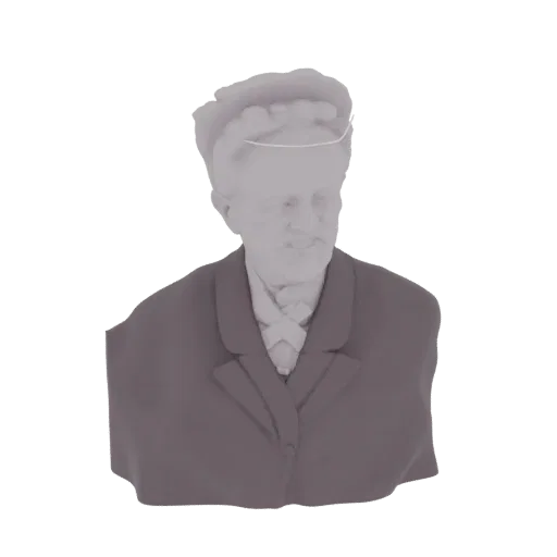 3D model render of a pale grey bust of a Victorian gentleman wearing a high collar and tie, against a white background.