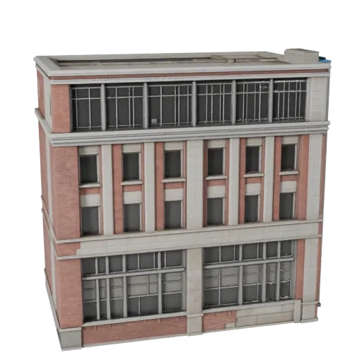 Office Facade Blender-ready 3D model, Blender studio render view, showing building facade materials and architectural detail