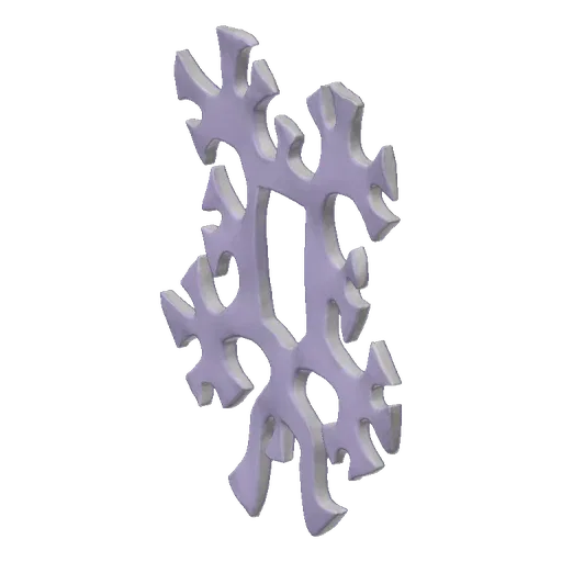 A 3D render of an ornate, light gray Gothic monogram 'I' with intricate, sharp, and angular decorative elements, set against