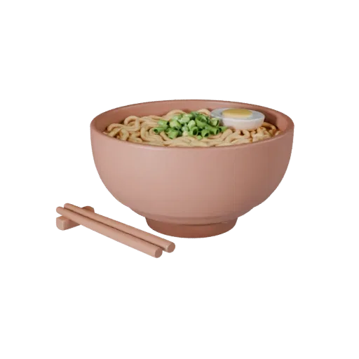 Ramen Noodle Bowl render detail 3D model, turntable hero render, with clean topology and PBR shading on the plate.