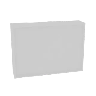 Una pulita scatola espositiva rettangolare minimalista modello 3D renderizzata in grigio neutro, che mostra la sua semplice f