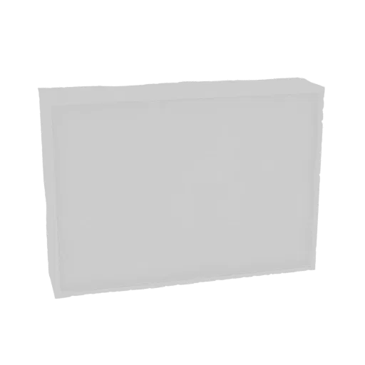 A clean, minimalist rectangular display box 3D model rendered in a neutral gray, showcasing its simple geometric form.