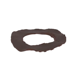3D-Modell eines Schokoladenring-Donuts mit dunkelbrauner Glasur und texturiertem, luftigem Inneren, isoliert auf weißem Hinte