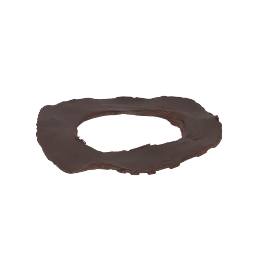 Modelo 3D de rosca de chocolate com cobertura escura e interior texturizado, isolado em fundo branco.