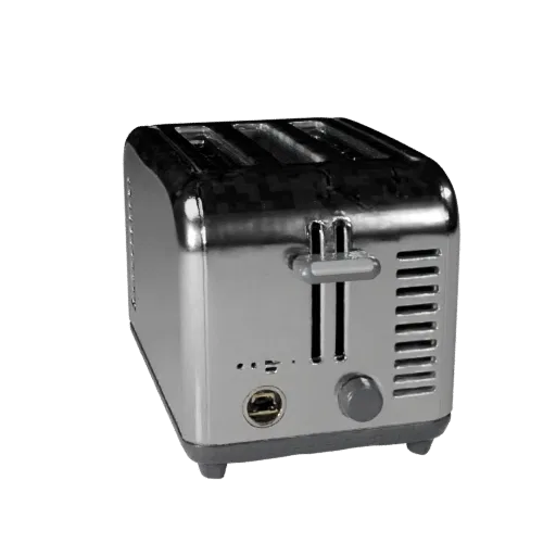 Compact Toaster Product Viz 3D model, dining room, three-quarter studio product render, plastic detail.