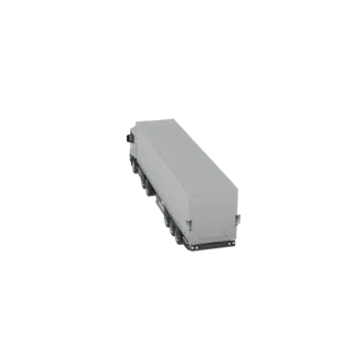 A 3D model of a white semi-trailer truck, viewed from a slightly elevated rear-side angle.