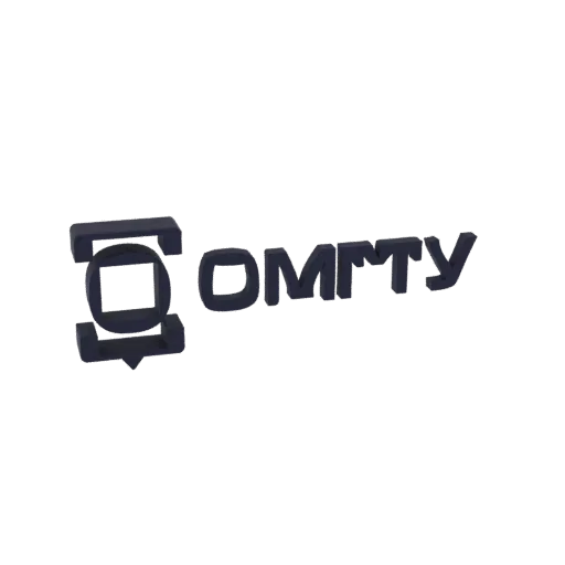 3D model of the OMTY logo, featuring a geometric emblem and bold, three-dimensional text.