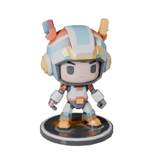 Mascot Robot Figurine low poly 3D model preview showing pose, three-quarter game view and surface detail