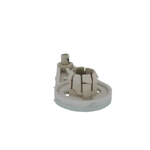 3D model of a washing machine water inlet valve component, showing plastic housing and internal parts.