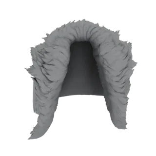 A 3D model of a fluffy grey Ushanka hat, viewed from the front, with ear flaps down.