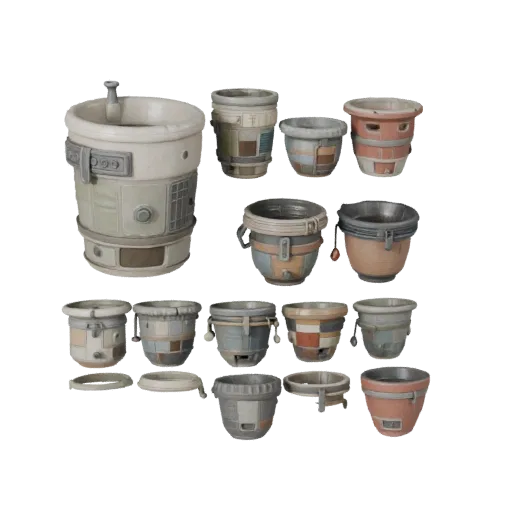 Cluttered Plant Pot 3D model, three-quarter front view, Unreal Engine viewport, showing ceramic, form detail.