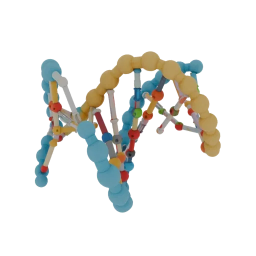Organic DNA Helix Realistic 3D model, three-quarter studio render, showing colored spheres, molecule layout.