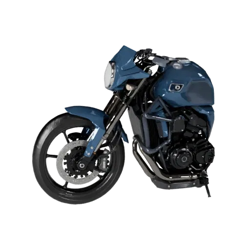 Modelo 3D de motocicleta de aventura de alta poligonagem, vista de estúdio em close-up, ativo de veículo de alta poligonagem