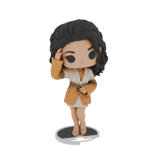 3D model of Wonder Woman in her "Themyscira" outfit, striking a heroic pose on a themed base.