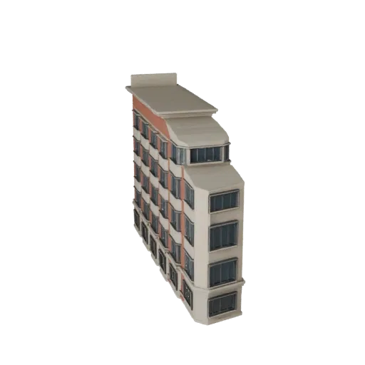 Ornate Facade realistic 3D model, three-quarter exterior view, showing building facade materials and architectural detail