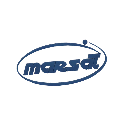 3D model of the Marsat logo, featuring a blue oval with the stylized text 'marsat' and a small orbiting dot.