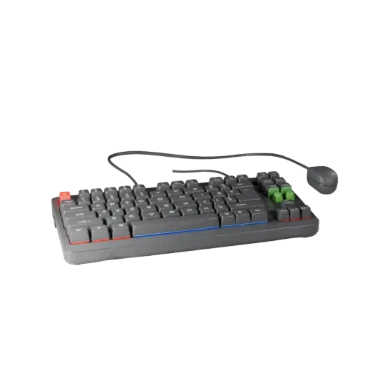 Rgb Mechanical Keyboard 3D model, three-quarter front view, Unity viewport, showing plastic shells, desktop scale.