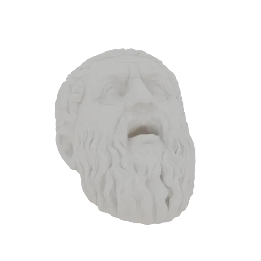 3D model of a white marble bust of the ancient Greek philosopher Plato, featuring his characteristic beard and thoughtful exp