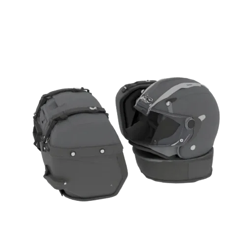 3D model of a right motorcycle saddlebag for Honda Valkyrie Rune 1800, with smooth lines and mounting details, on a white bac