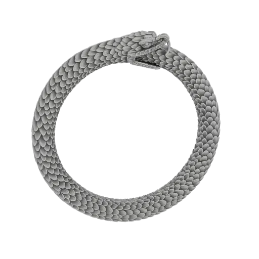 Modèle 3D d'un bracelet serpent Ouroboros gris, aux détails complexes avec des écailles, se mordant la queue.