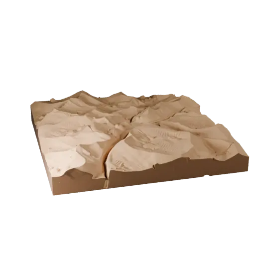 Desert Dune Terrain Tile Unity 3D model, isometric viewport view, showing layered soil, dune ridges.