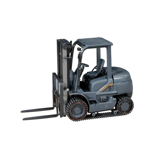Roadwork Forklift High Poly 3D model, close-up studio render, showing painted steel, large mechanical silhouettes.