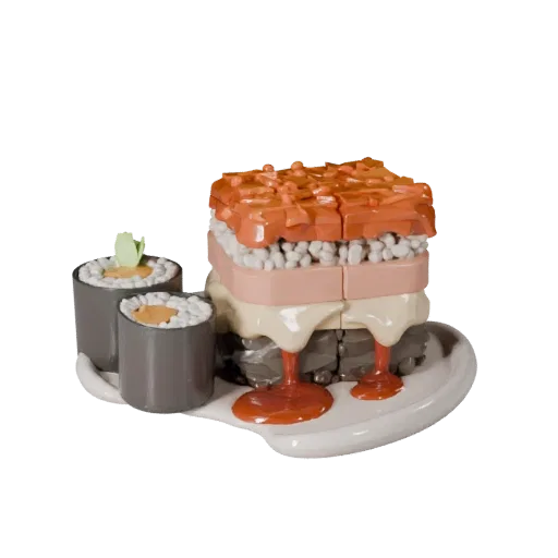 Street Food Sushi Set High Poly 3D model, close-up studio render, showing sauces, plated composition.