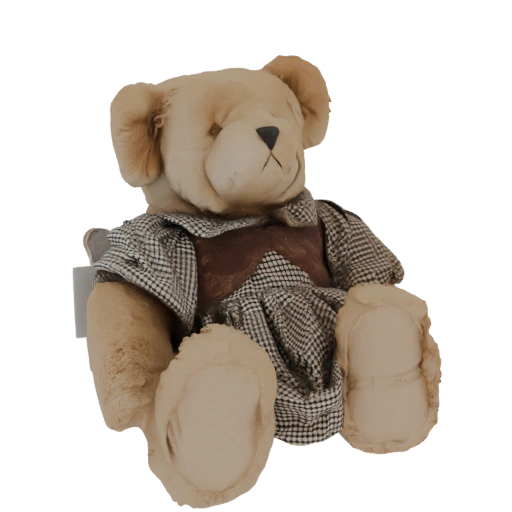 Vintage Teddy Bear with Plaid Dress 3D Model