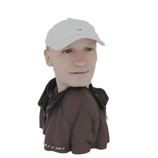 Man in White Cap and Brown Jacket