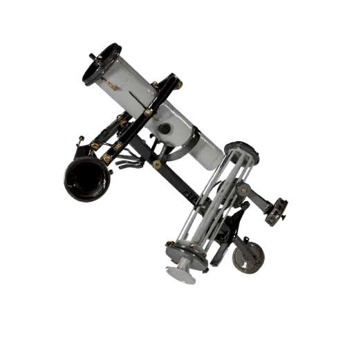 Research Star Tracker 3D model, three-quarter front view, Unreal Engine viewport, showing metal tubes, form detail.
