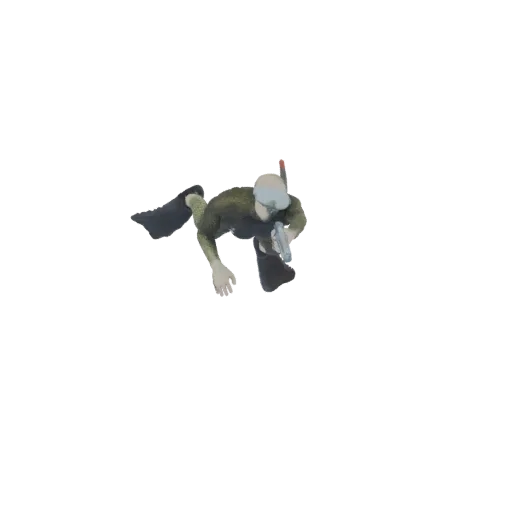3D model of an underwater soldier wearing a wetsuit and mask, holding a gun, with diving fins.