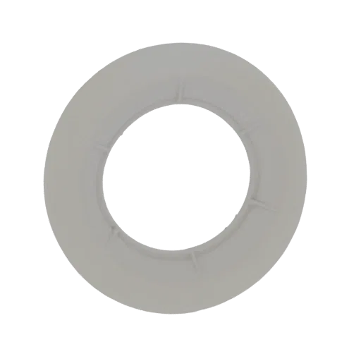 A 3D render of a light gray ring with four internal spokes, presented against a black background.