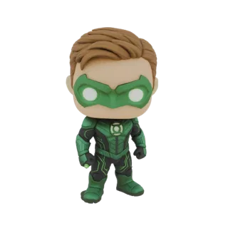 Modèle 3D de Green Lantern style Funko Pop, portant un costume vert et noir avec l'emblème de Green Lantern.