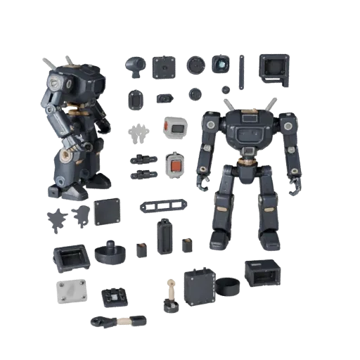 Adventure Robot Figurine modular kit 3D model preview showing pose, top-down kitbash view and surface detail