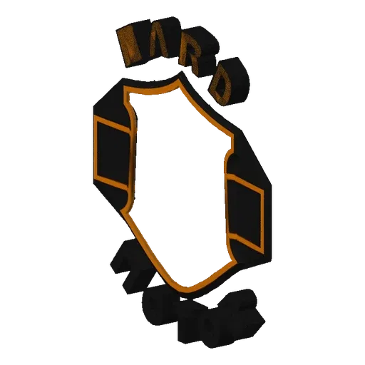 3D render of a black and orange shield emblem with the word 'GUARD' in raised letters.