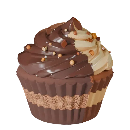 Modèle 3D stylisé de Cupcake de Célébration, rendu isométrique stylisé, montrant la crème, la silhouette d'aliment sucré.