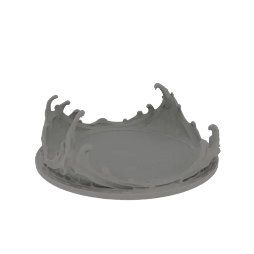 3D model of a dynamic water splash, frozen in motion with cresting waves and droplets, on a circular base.