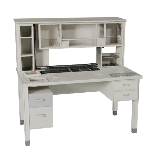 Startup Desk Organizer Stylized 3D model, stylized isometric render, showing plastic, desk-scale silhouettes.