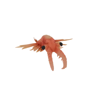 Modelo 3D de um Anomalocaris, um predador marinho pré-histórico Cambriano, com olhos grandes e apêndices preênseis, renderiza