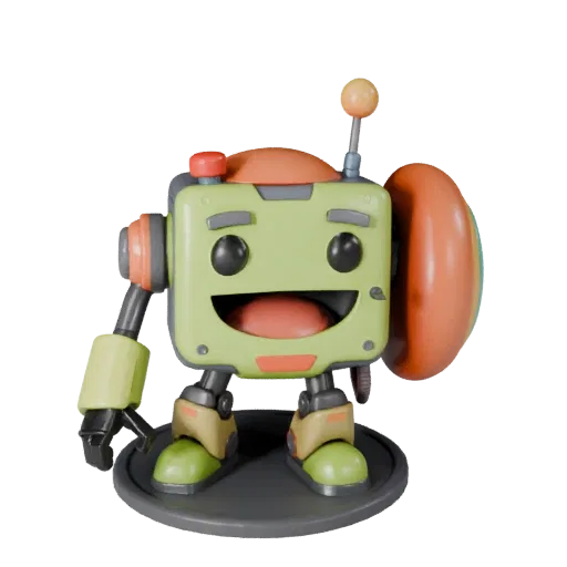Robot Food Mascot stylized 3D model preview showing pose, three-quarter game view, expression and smooth toy surfaces