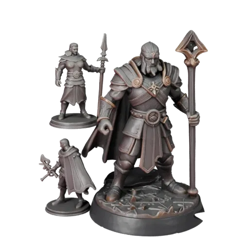 Heroic Wizard Miniature realistic 3D model preview showing silhouette, three-quarter scene view, pose and resin detail