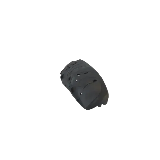3D model render of a dark, textured armored gauntlet with intricate panel details and a reinforced cuff.