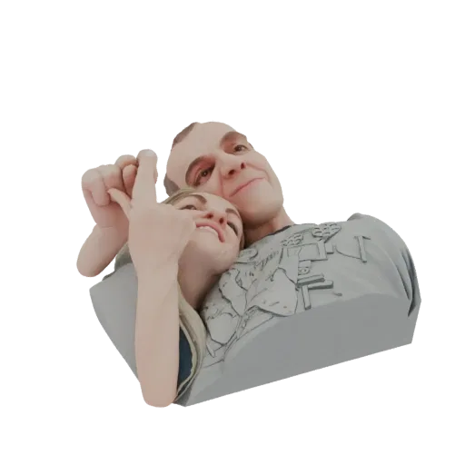 3D model bust of a man and woman embracing, showing their faces and upper bodies, with the man's arm around the woman.