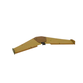 A 3D model render of a yellow wing drone with a dark central fuselage, set against a white background.