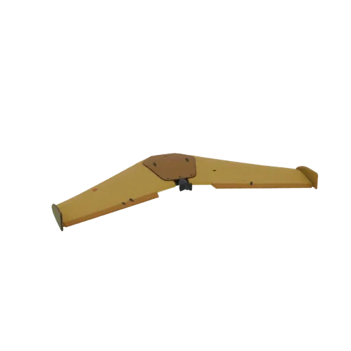 A 3D model render of a yellow wing drone with a dark central fuselage, set against a white background.