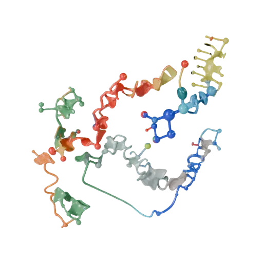 Protein Style Chain Stylized 3D model, stylized isometric render, showing colored spheres, molecule layout.