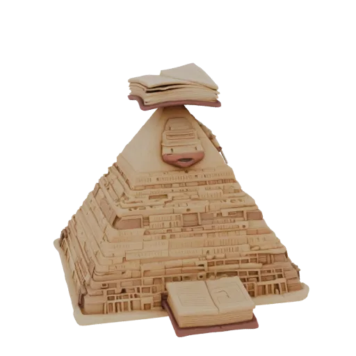 Modello 3D di Piramide Egizia con libro aperto in cima, realizzato in stile realistico.