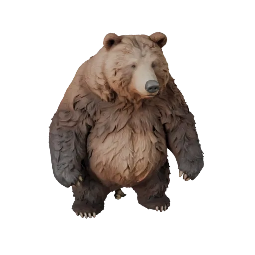 Modèle STL d'ours grizzly haute poly, vue d'affichage isométrique, figurine animale prête à imprimer avec plans faciaux, couc